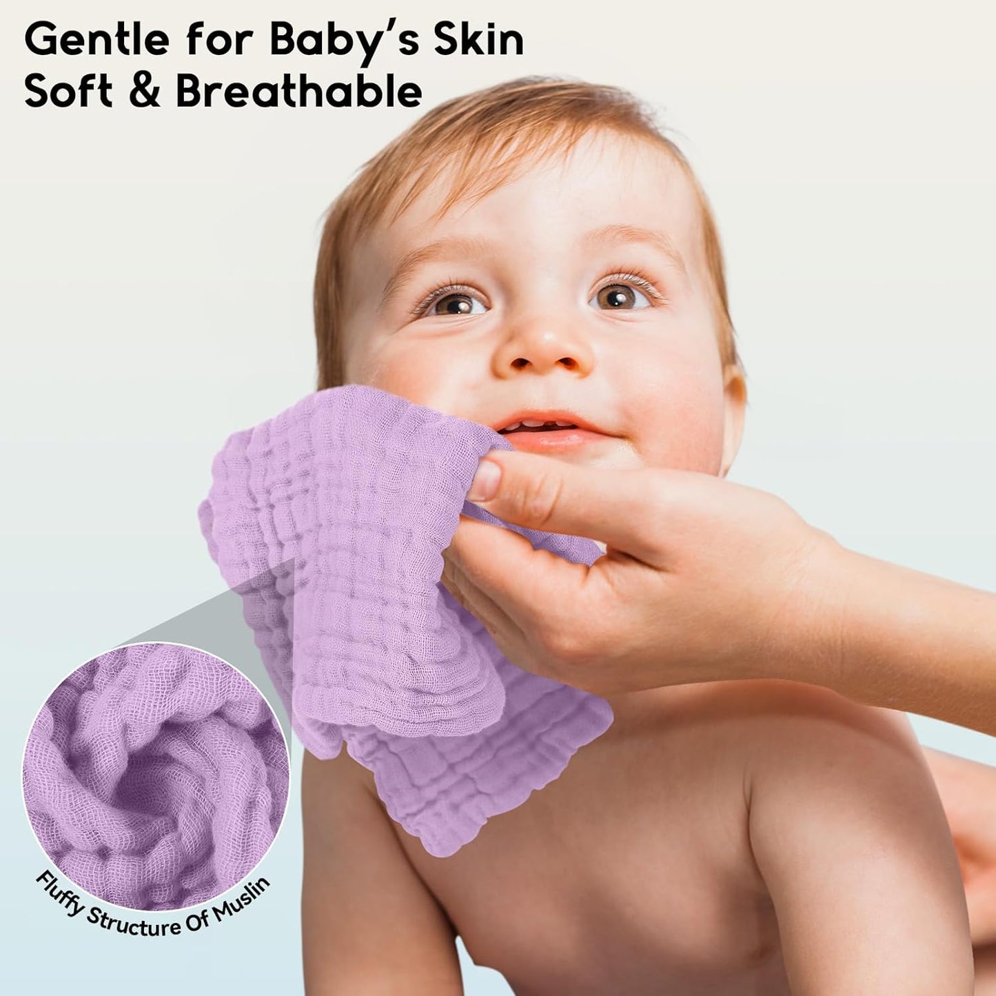 Muslin Baby Washcloths 6 Pack, 100% Cotton Wash Cloths for Babies, Large 12''X12'' Burp Cloths Absorbent and Soft for Newborn Infants Kids Boys Girls - Gradient Purple