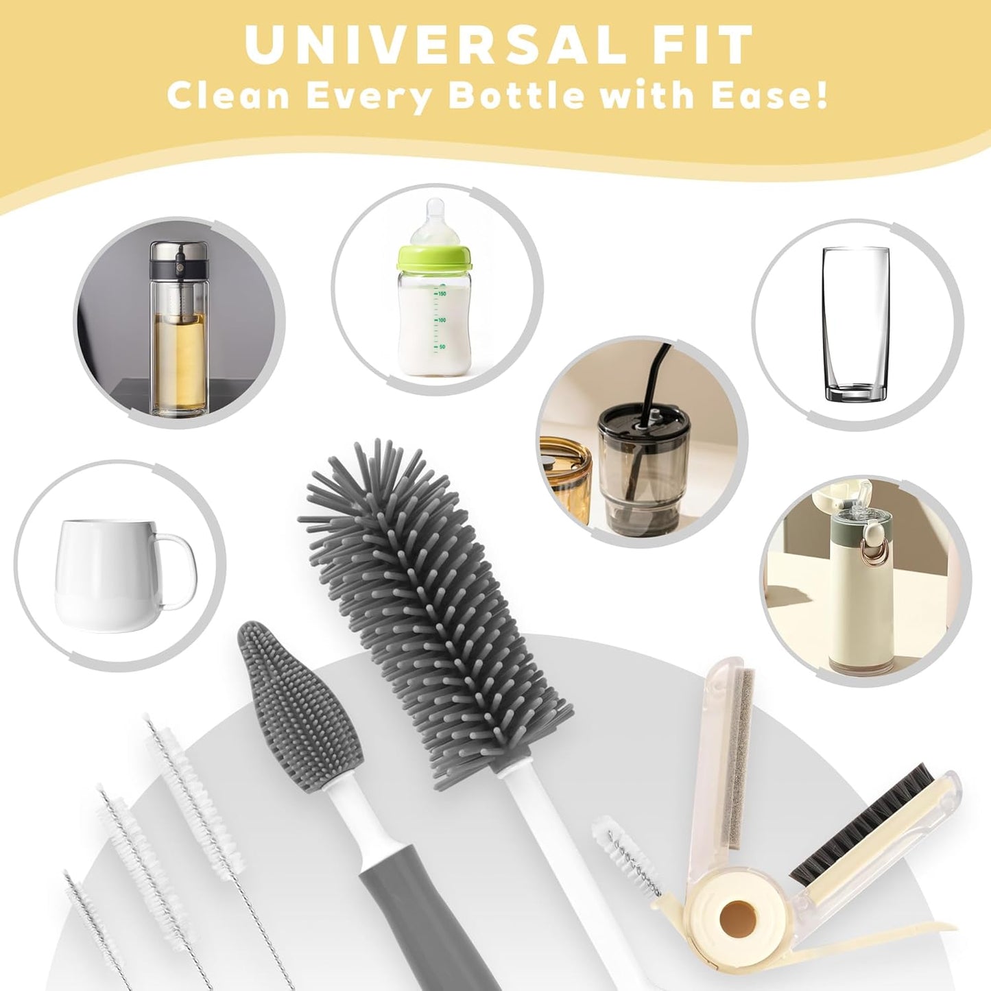 Sosmar 6 Pack Water Bottle Cleaner, Stanley Cup Cleaner Brush Kit with Long Silicone Bottle Brush, 3 Size Straw Cleaner Brush, 4 in 1 Bottle Gap Cleaner for Tumbler, Sports Water Bottle