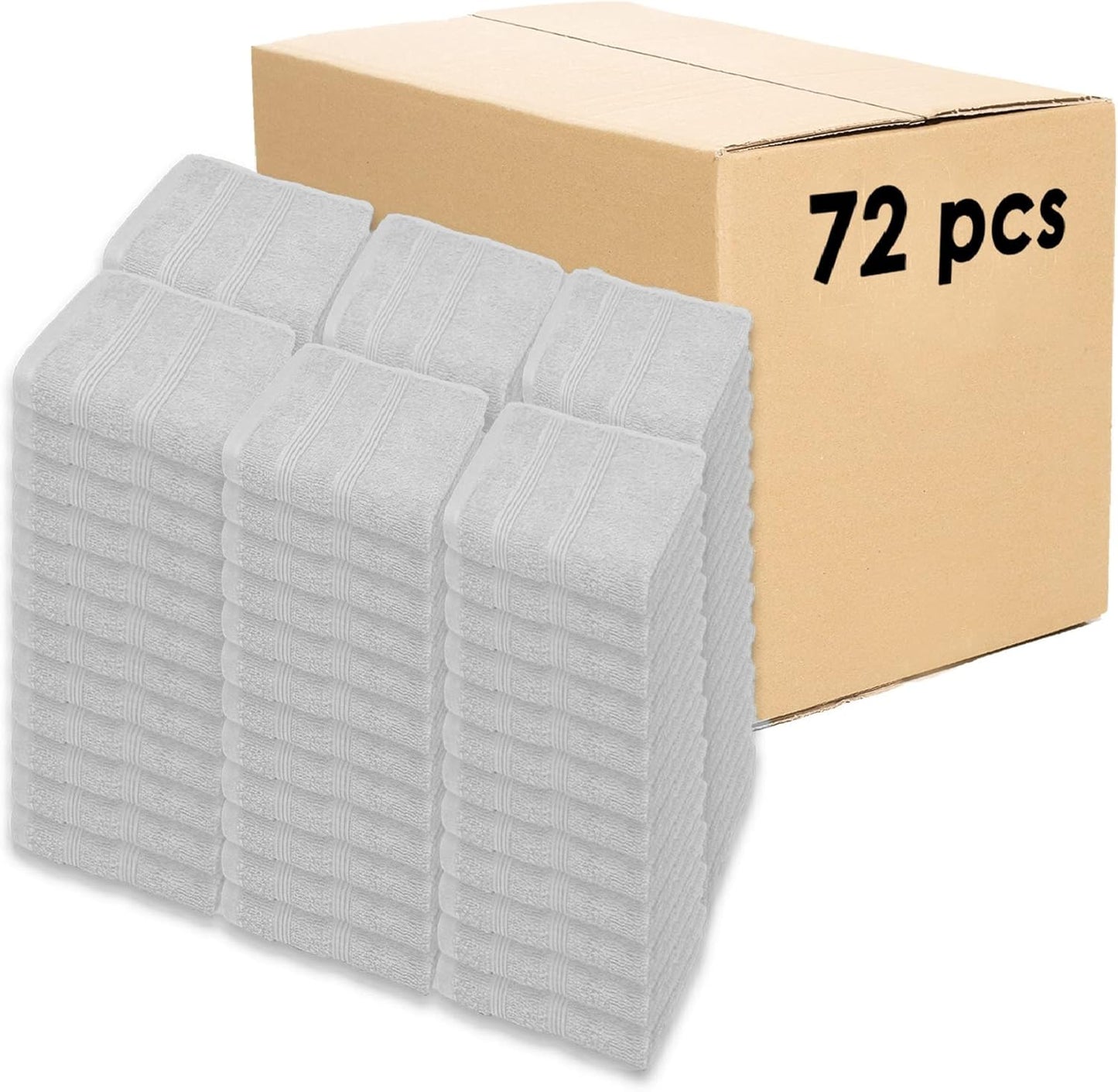 Premium Washcloth Set of 72 pieces (13x13 Inches) 100% Cotton Ring Spun, Highly Absorbent, Durable and Ultra Soft Feel Wash Cloths Essential for Bathroom, Spa, Gym, and Face Towel (72-PK)