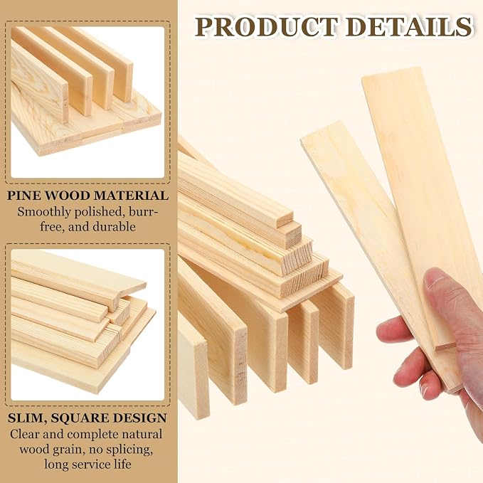 MECCANIXITY 10Pcs Wood Strips Slats, 3/8" x 1‑1/4" x 8" Thin Wood Sticks Flat
