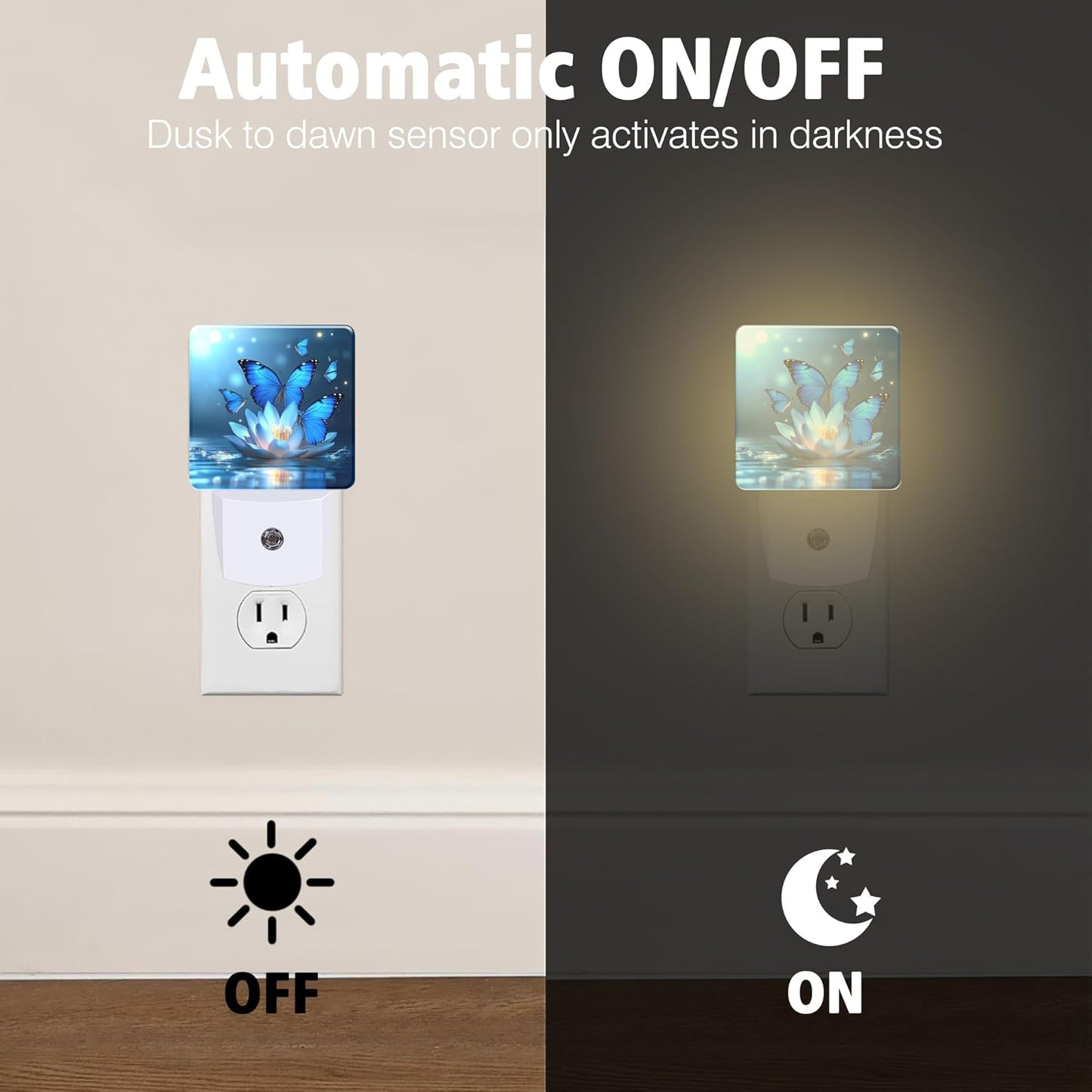 Lotus Night Light Plug into Wall with Dusk to Dawn Light Sensors Water Lily in Pond Butterfly Floral Night Light LED Lamp for Bedroom Hallway Home Wall Decor Nightlight for Girls Boys Men Women
