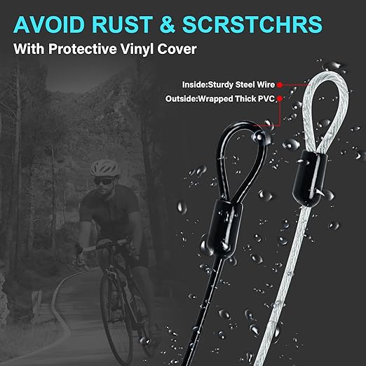 2 Pack Outdoor & Travel Security Cable with Loops, 3.3 ft x 1/8 in (1m x 3mm) Braided Safety Wire, Flexible Steel Safety Cable with Double Loops for Luggage, Outdoor Gear and Gates