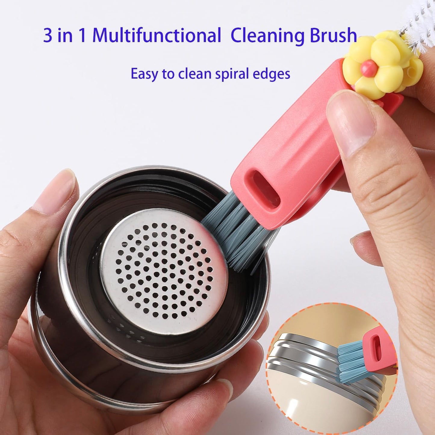 3 in 1 Cup Lid Cleaning Brush, Multifunctional Cleaning Brush Portable Cup Lid Cleaner for Bottle Gap Tight Spaces Cup, Portable Cup Lid Cleaner, 1 Pcs Green