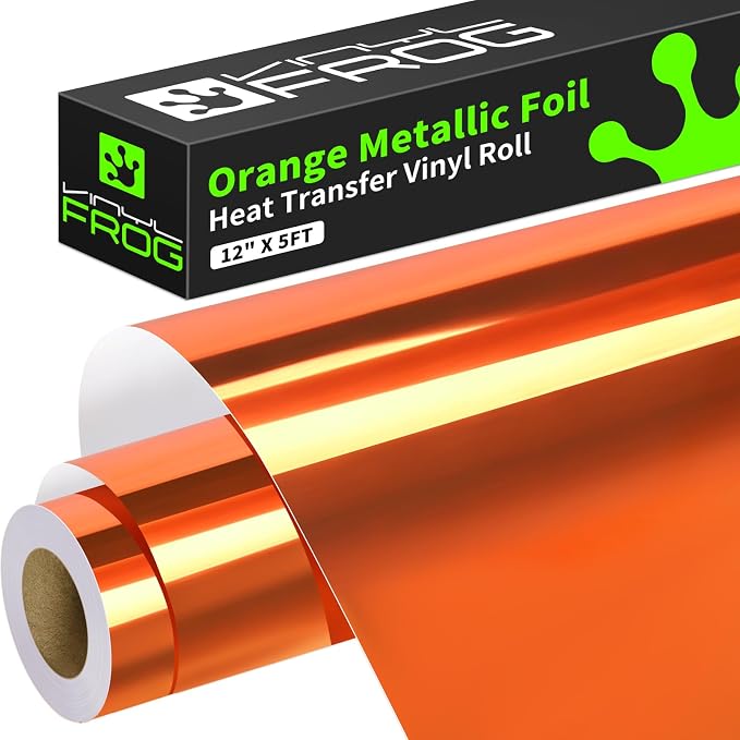 VINYL FROG Orange Metallic Foil Heat Transfer Vinyl Roll 12" x5ft Orange Iron