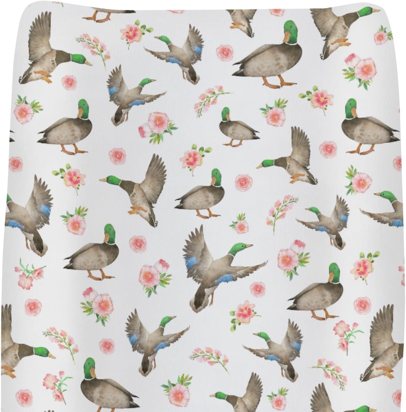 Mallard Ducks Boho Floral Changing Pad Covers for Baby Girl Boy Green Duck Spring Fitted Change Table Cover Mats Wild Duck Hunting Soft Diaper Changing Table Sheets 32''×16''