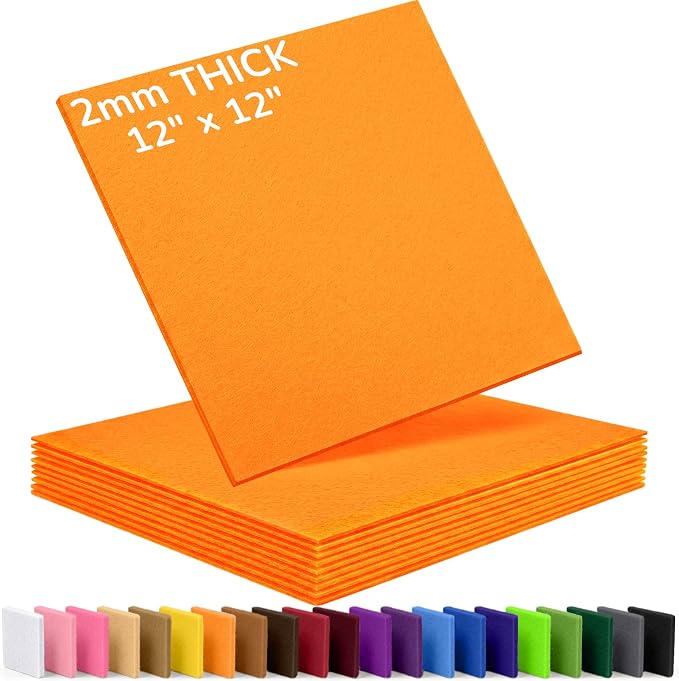 2mm Stiff Felt Sheets 12" X 12" | Thick Polyester Felt Material, DIY Craft