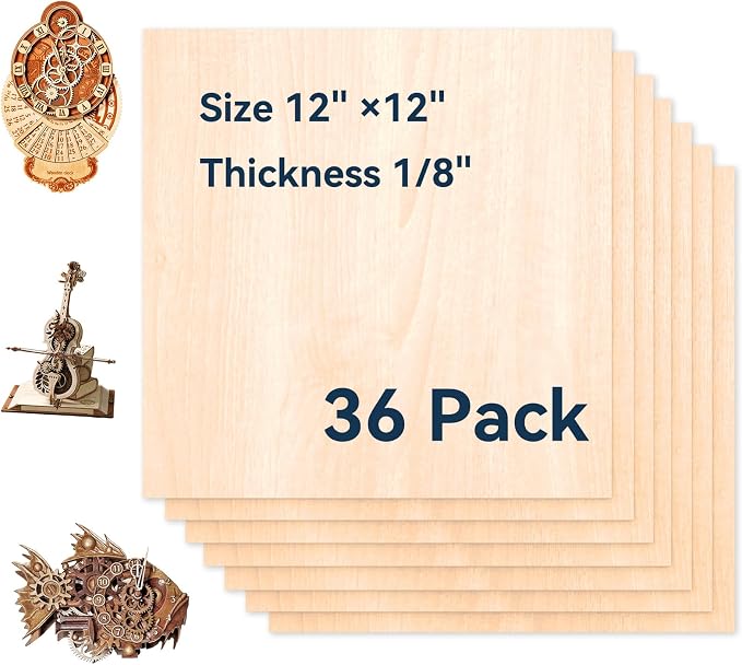 36 Pack Basswood Sheets for Crafts-12 x 12 x 1/8 Inch- 3mm Thick Plywood Sheets