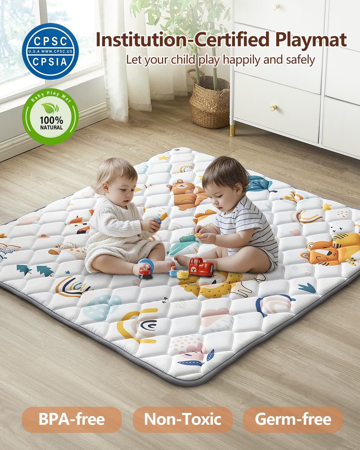 Baby Play Mat 47"x47", Non-Slip Baby Mat for Floor, Soft Thicker Playpen Mat, Portable Playmat, Crawling Mat for Babies, Toddlers & Infants to Play and Learn（Animal）