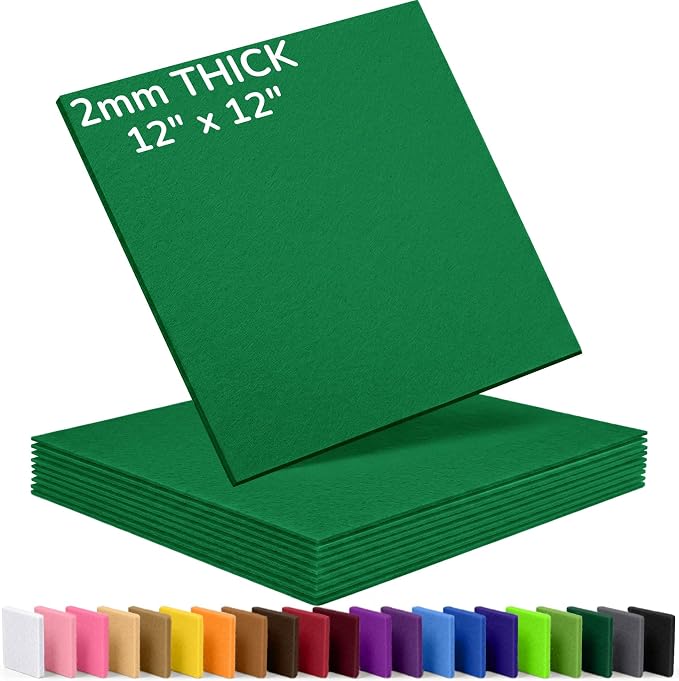 2mm Stiff Felt Sheets 12" X 12" | Thick Polyester Felt Material, DIY Craft