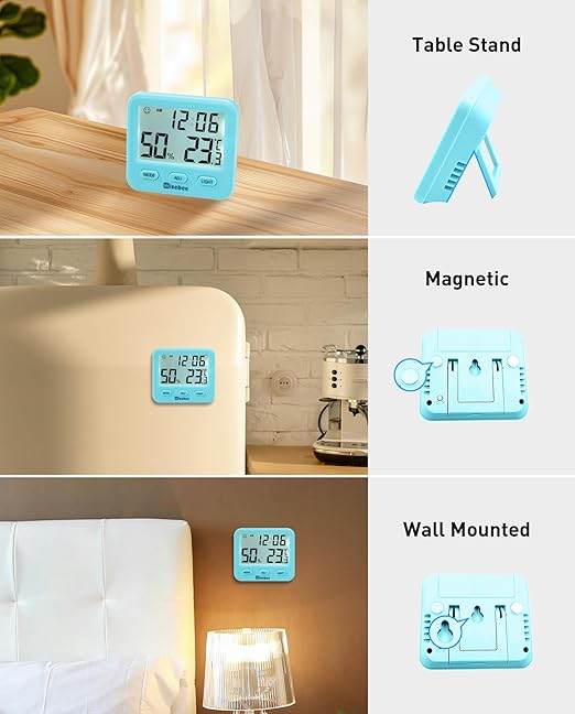 Wisebee Digital Indoor Hygrometer Thermometer, 2.9" Backlit Temperature Humidity Sensor Monitor for Baby Rooms, Home, Office, 1 Pack (Blue)