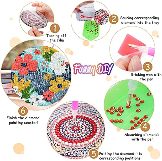 8 Pack Diamond Art Coasters, Wildflowers Diamond Painting Coasters Kits |