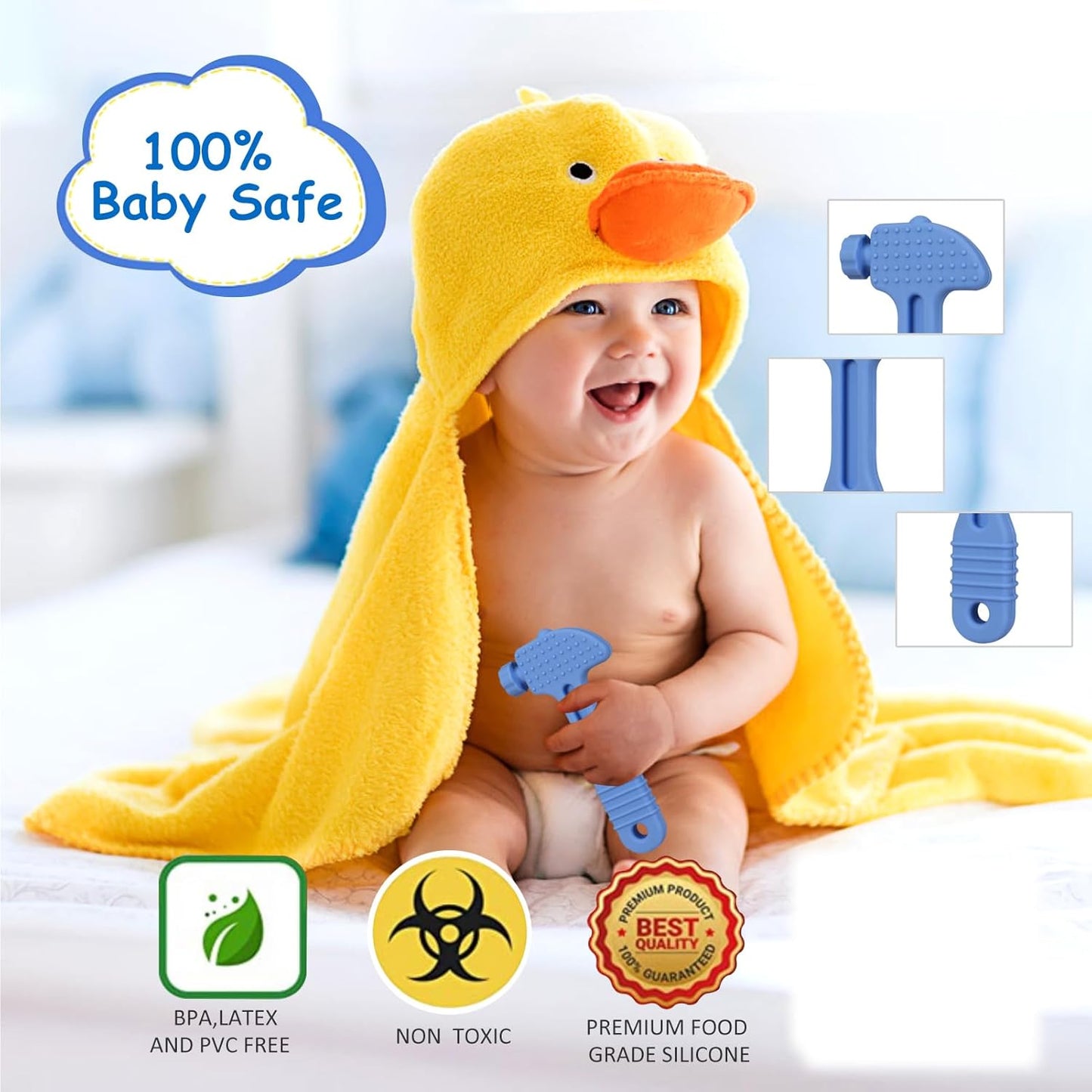 Haili Baby Teething Toys, Baby Teethers for 18+Months, Freezer BPA Free Silicone Teethers for Babies, Hammer Wrench Spanner Pliers Shape Teether Chew Toys
