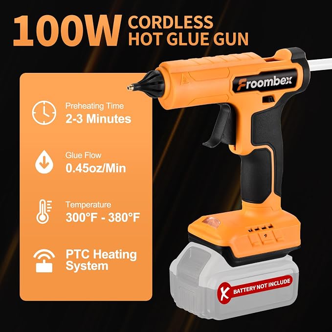 100W Cordless Hot Glue Gun for DeWalt 20V MAX Battery | Wireless Electric Power