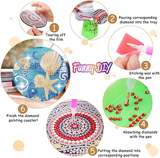 8 Pack Ocean Diamond Art Coasters, Seashell Diamond Painting Coasters Kits |