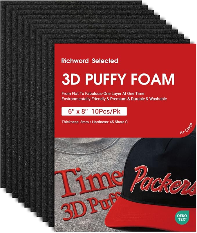 Poolin 10PCS Black 3D Embroidery Puffy Foam Richword Selected 6"x8" 3MM