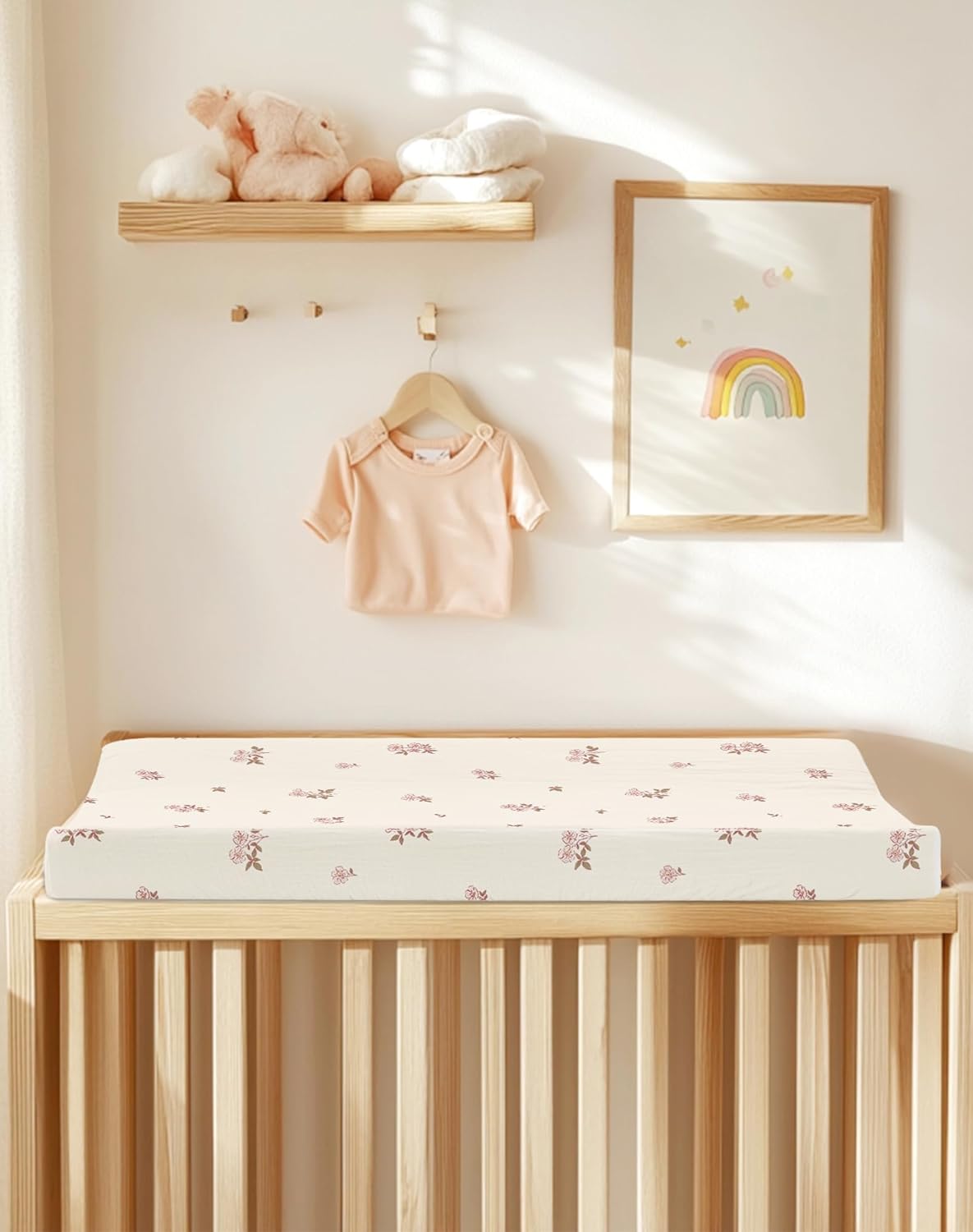 Changing Pad Cover for Baby Boy Girl 2 Pack, Muslin Changing Table Pad Covers with Boho Style, Neutral Nursery Bedding Essentials Soft and Breathable (Vintage Blossom & Pink)
