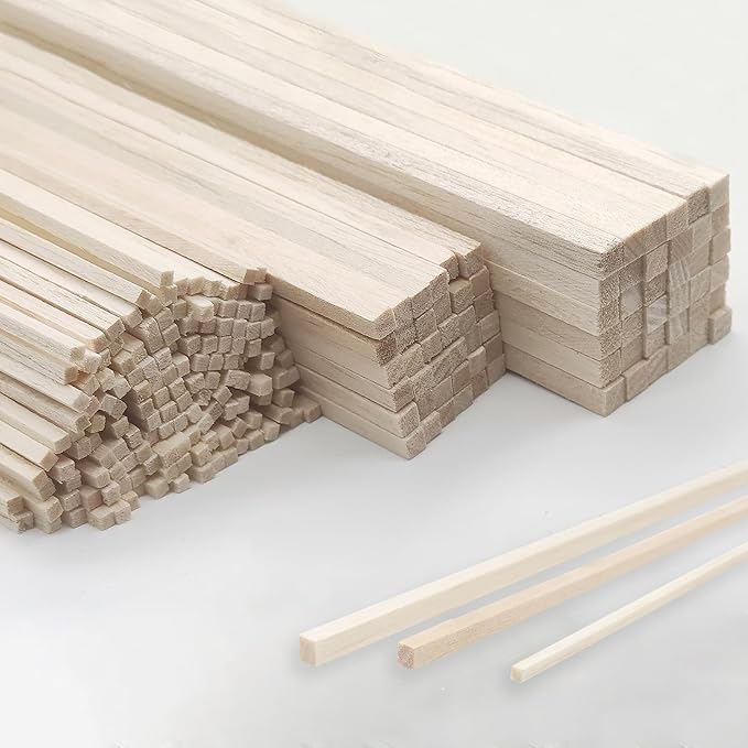 222Pcs Balsa Wood Sticks, Wood Strips Balsa Square Wooden Dowels Hardwood