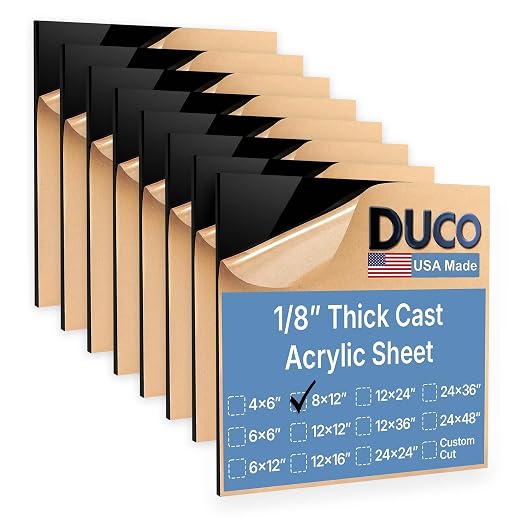 Duco Black Cast Acrylic Sheets 1/8" Thick 8" x 12"