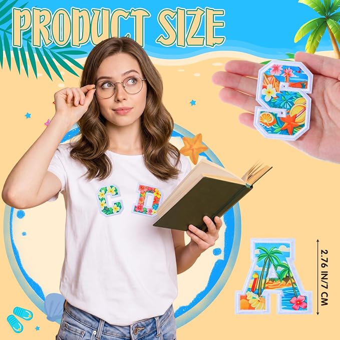 WILLBOND 52 Pcs Hawaii Luau Alphabet Patches 2.8 Inch Self Adhesive Letter