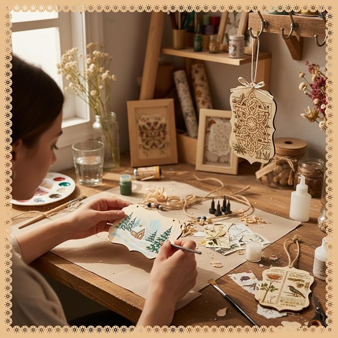 Patelai 10 Pcs Unfinished Hanging Wood Sign 9.8 x 3.9 Inch Rectangle Blank