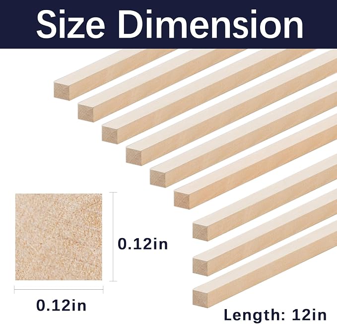 300 Pcs Balsa Wood Sticks 1/8 x 1/8 x 12 Inch balsa Wood Strips Hardwood Square