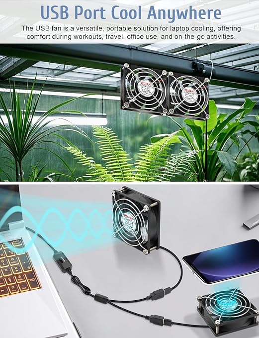 Wathai 80mm x 80mm x 25mm USB Fan 5V for Computer Laptop Router DVR Xbox Cooling 2 Packs