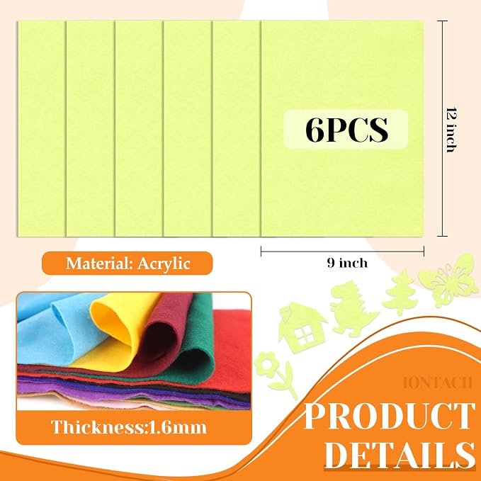 IONTACH 9" X 12" Soft Felt Sheets 1.6mm Thick | Felt Fabric