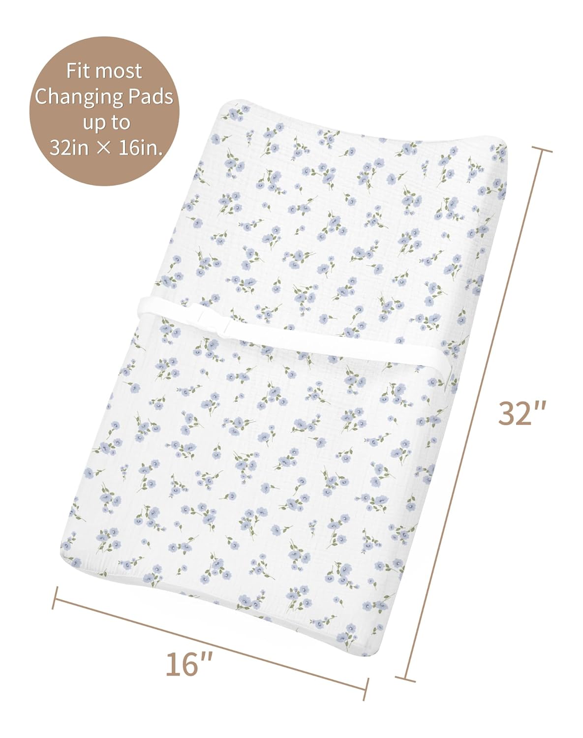 Changing Pad Cover for Baby Boy Girl 2 Pack, Muslin Changing Table Pad Covers with Boho Style, Neutral Nursery Bedding Essentials Soft and Breathable (Bluebell Bloom & Light Blue)