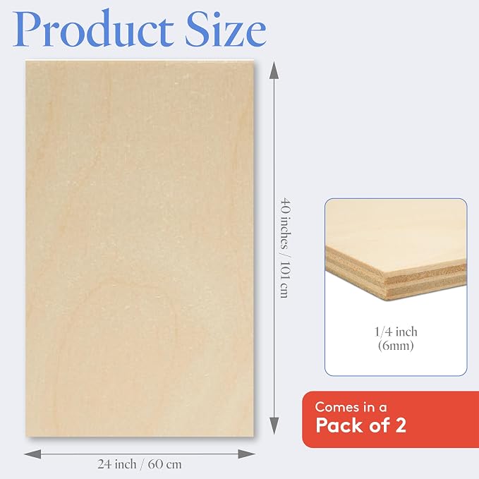 Baltic Birch Plywood 24 x 40 x 1/4 Inch- 6 mm Craft Wood, Stronger Than