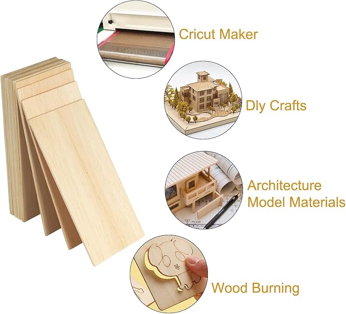 4 Pack Basswood Sheets Rectangle Unfinished Plywood Slices