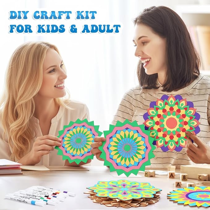 Vercraft 22 Pcs Wooden Mandala Painting Set 10 Mandala Unfinished Wood Cutouts