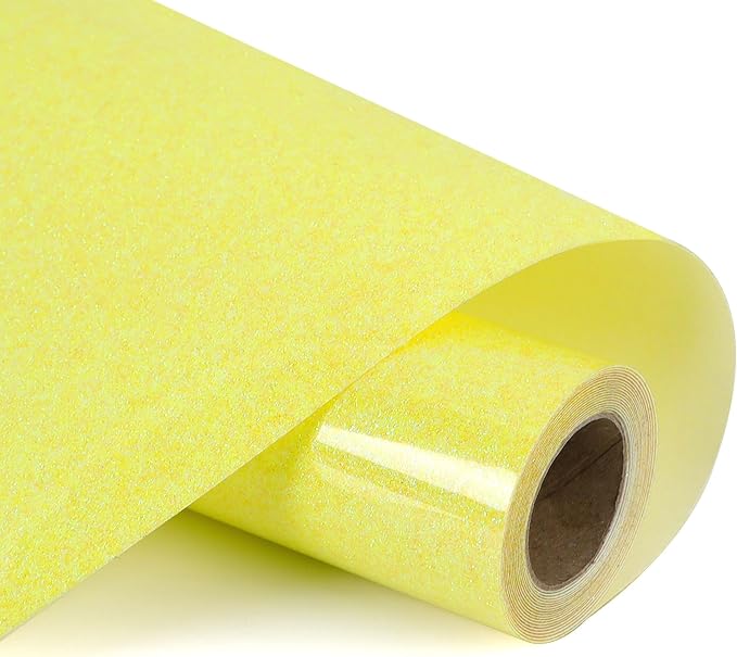 HTVVETUR Glitter Yellow Heat Transfer Vinyl, Glow in The Dark HTV Vinyl Roll