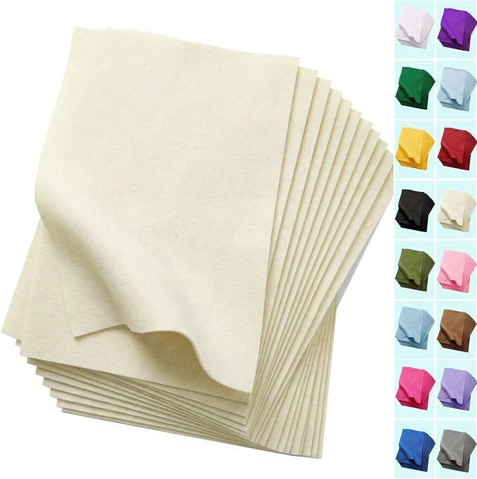 Soft Ivory Felt Fabric Sheets for Crafts, 8 x 12 Inch Felt Squares, Patchwork