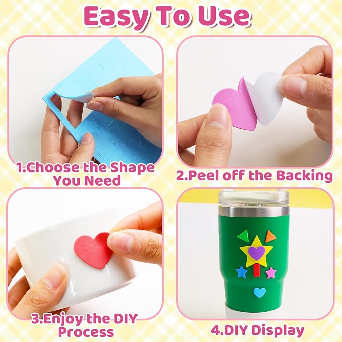 1700Pcs Foam Stickers Foam Shape Stickers Heart Star Square Geometric Sticker