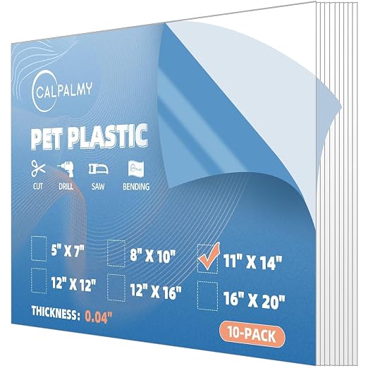 CALPALMY 10-Pack 11x14 Clear PET Plastic Sheets, 0.04" Thick Flexible
