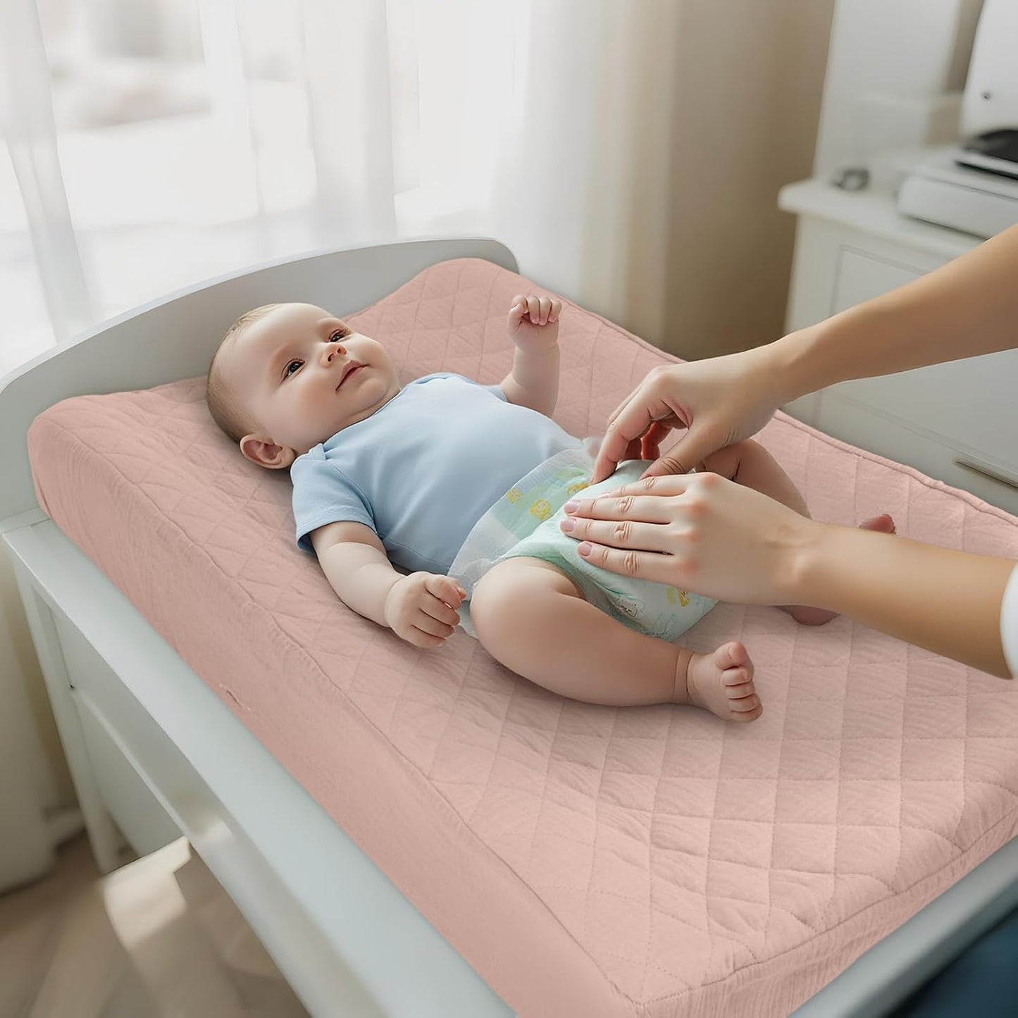 Unicorn Castle Waterproof Changing Pad Cover Muslin Changing Table Pad Cover 2 Pack Quilting for 32"x16" Baby Changing Pad Sheets Girls Boys,Pink White