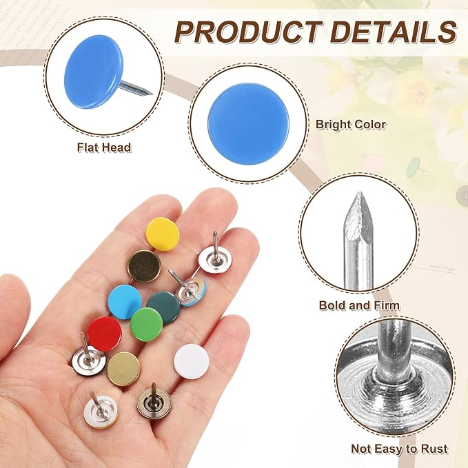 uxcell 150Pcs Upholstery Tacks, 11mmx13mm Flat Head Thumb Tack Decorative