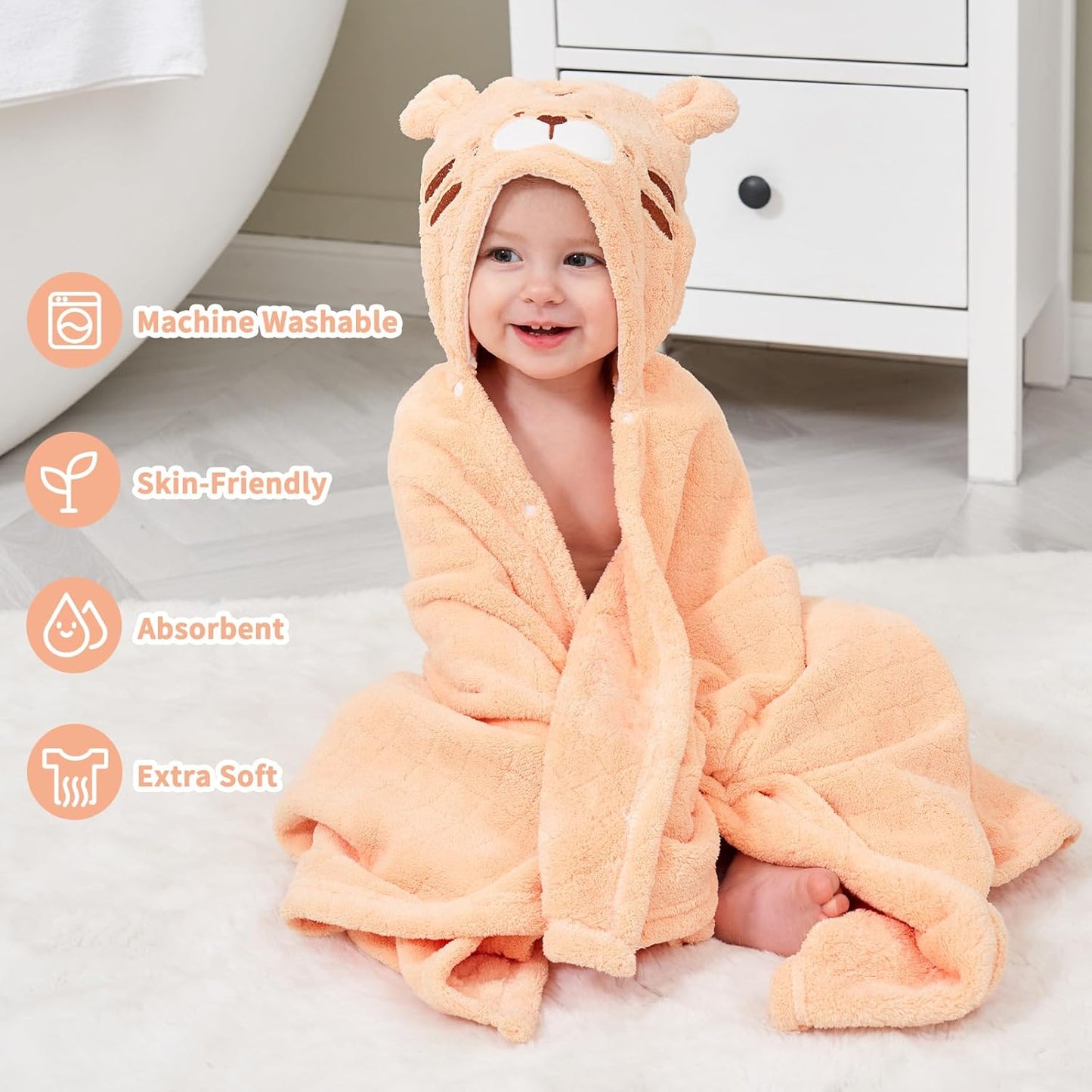 Toddler Bath Towel Hooded Kids Towels Baby Bath Towels for Boy Girl 0-5 Year, 2-Pack Thick Absorbent Toddler Towels with Hood Kids Bath Towel, Large 50''x32'' Baby Hooded Towel for Kids