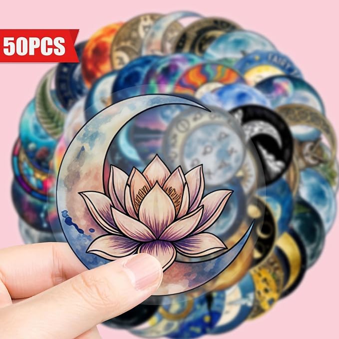 50PCS Transparent Moon & Space Stickers, Waterproof PET Celestial Decals