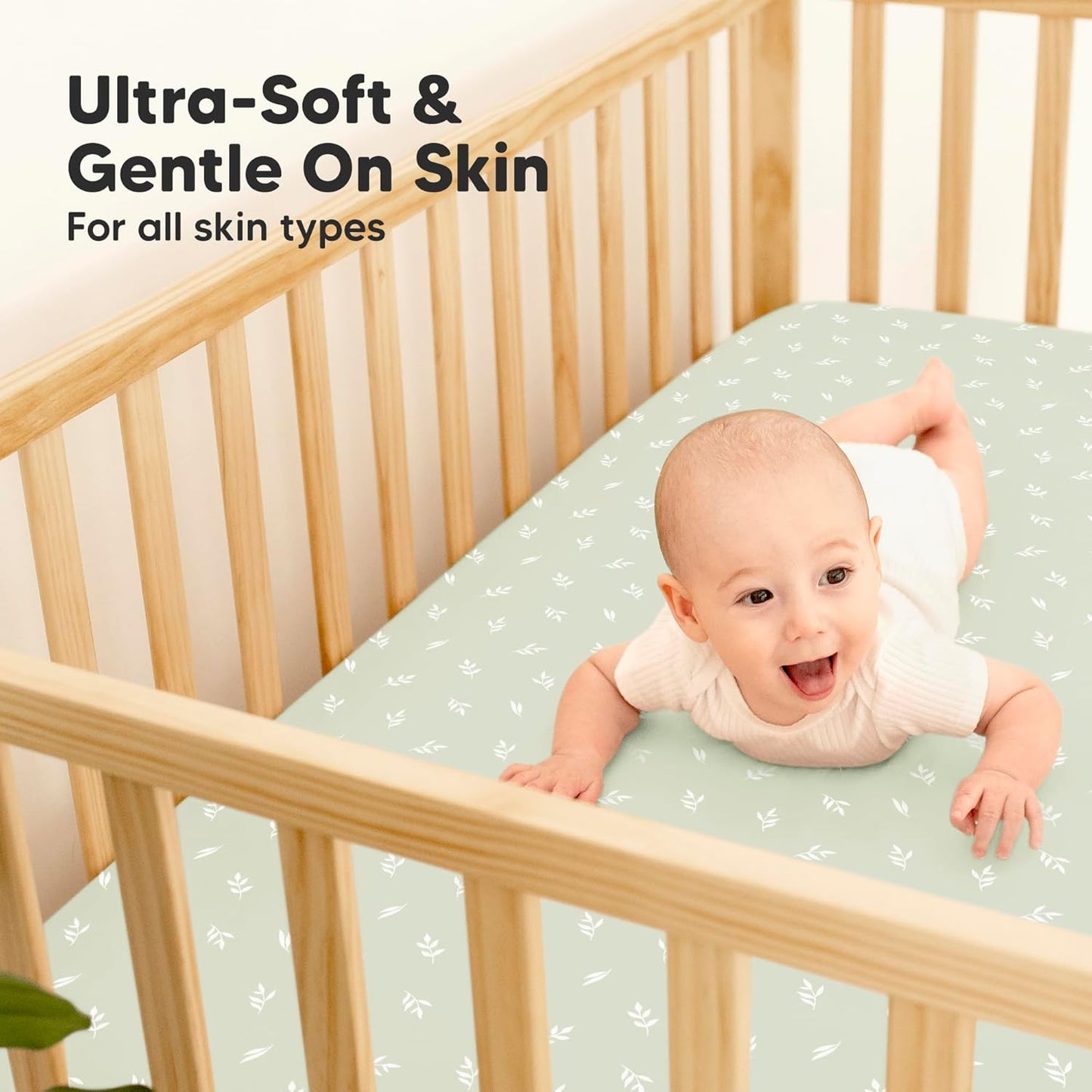 2-Pack Waterproof Baby Crib Sheets for Boys, Girls - 52x28 Viscose Derived from Bamboo Toddler Bed Sheet Neutral, Fitted Crib Mattress Protector Cover for Baby Bedding, Soft & Gentle (Herb)
