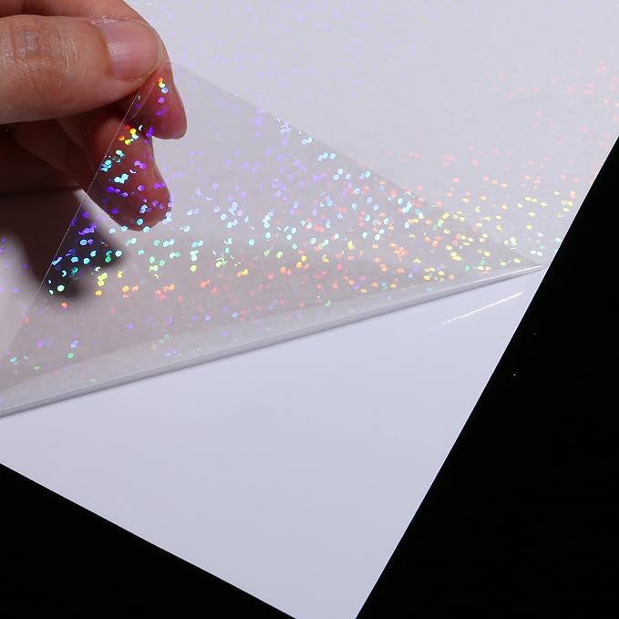 Bleidruck 25 Sheets Glitter Clear Holographic Laminate Sheet Adhesive Paper |