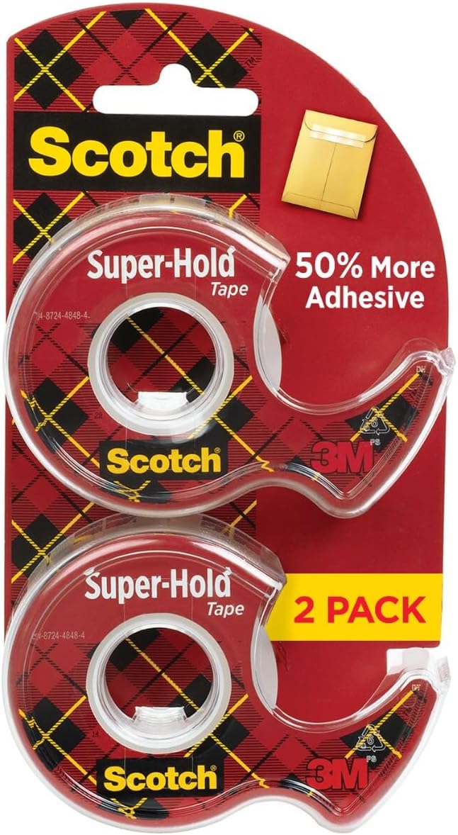Scotch Super-Hold Tape, 2 Rolls, 3/4 x 600 Inches, Dispensered | Transparent