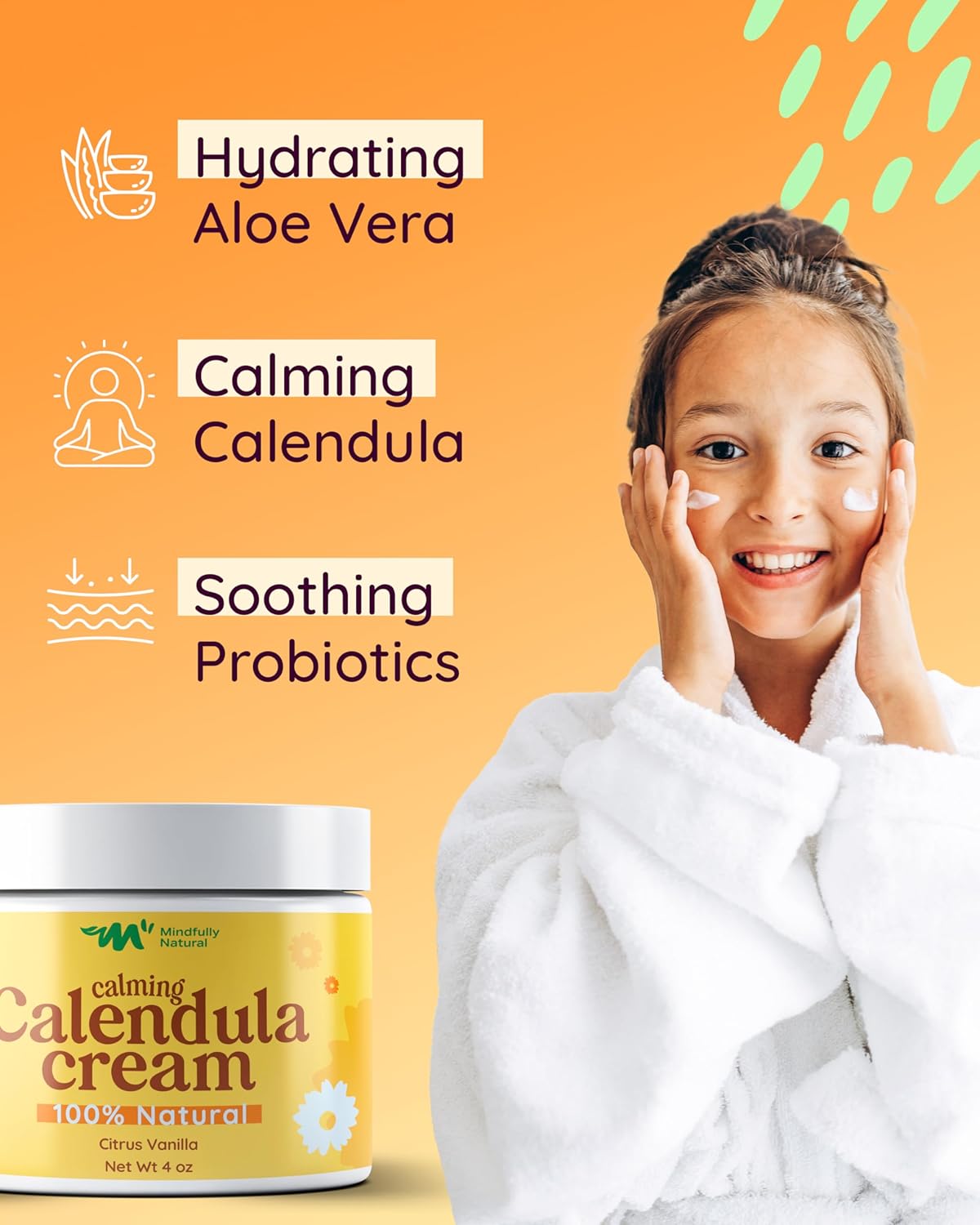 Calendula Cream with Organic Aloe Vera - Baby Calendula Cream for Face and Body - Healing After Sun Kids Lotion for Sunburn Relief and Soothing Minor Skin Conditions (Light Citrus Vanilla)