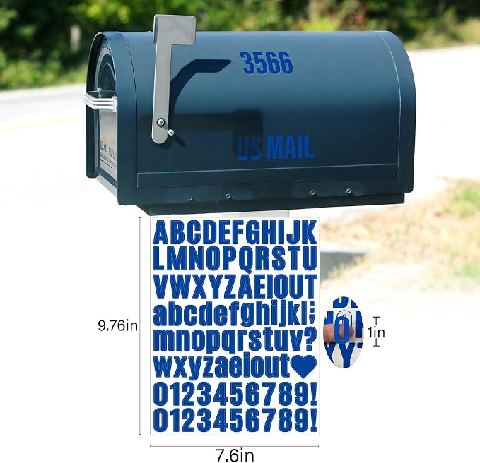Letter Stickers, Mailbox Numbers, 1 Inch Waterproof Vinyl Alphabet | 1 Inch Blue