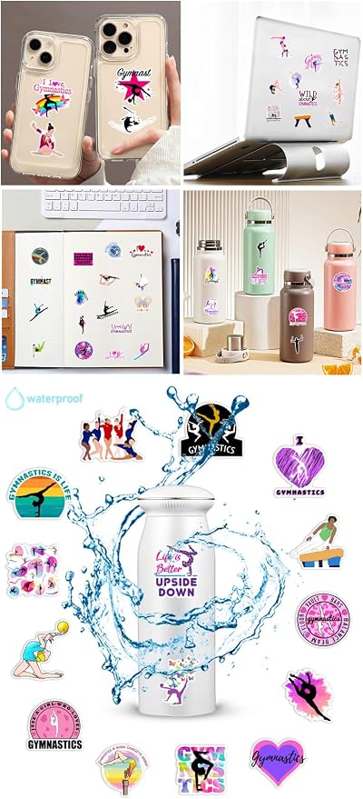 50 Pcs Gymnastics Stickers for Girls, Cute Gymnast Sport Vinyl Decals,