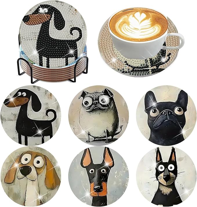 ijbnhd 6 Pcs Dog Diamond Painting Coasters Kits