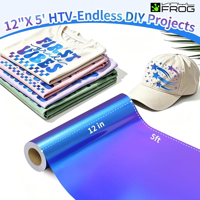VINYL FROG Chameleon Heat Transfer Vinyl Roll 12" x5ft Gradient HTV Vinyl |
