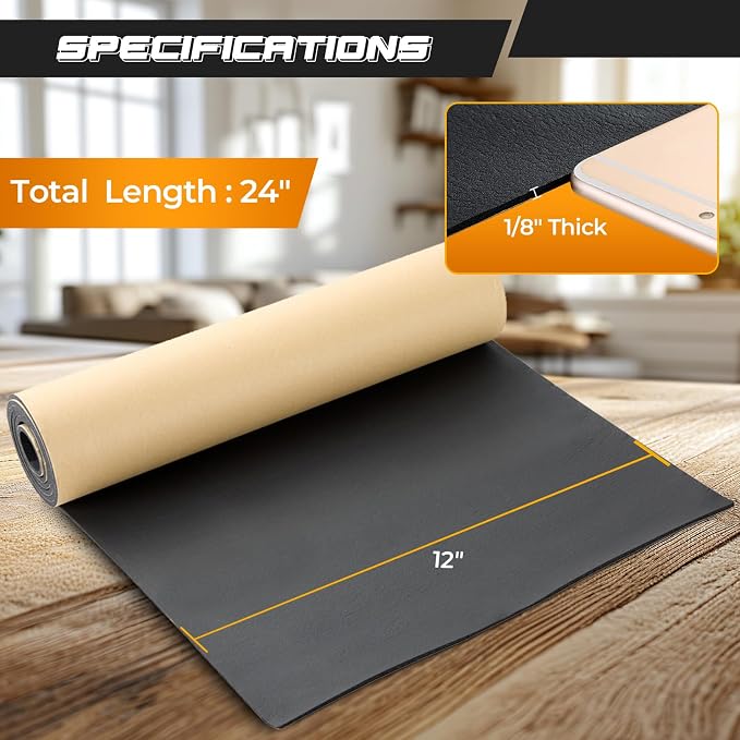 NATGAI Sponge Neoprene with Adhesive Foam Rubber Sheet 1/8” Thick X 12” Wide X