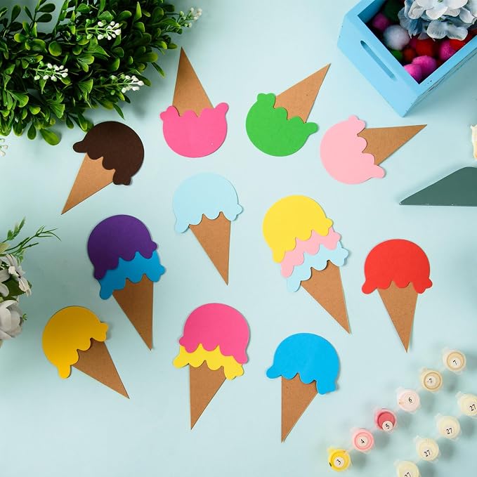 MixTeach 200 Pcs Paper Ice Cream Cone Cutouts Summer Bulletin Board Decorations