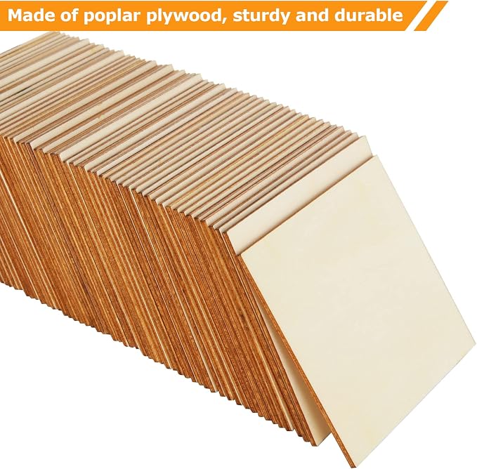 100 Pieces 3x3 Inch Wood Squares Unfinished Basswood Plywood Wooden Sheets 1/8